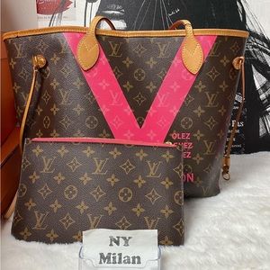 Louis Vuitton Neverfull MM Limited Edition V Pink Brown